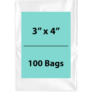 Clear Poly Bags 4 Mil size: 3 inch (width) X 4 inch (Height) Pack of 100 Bags